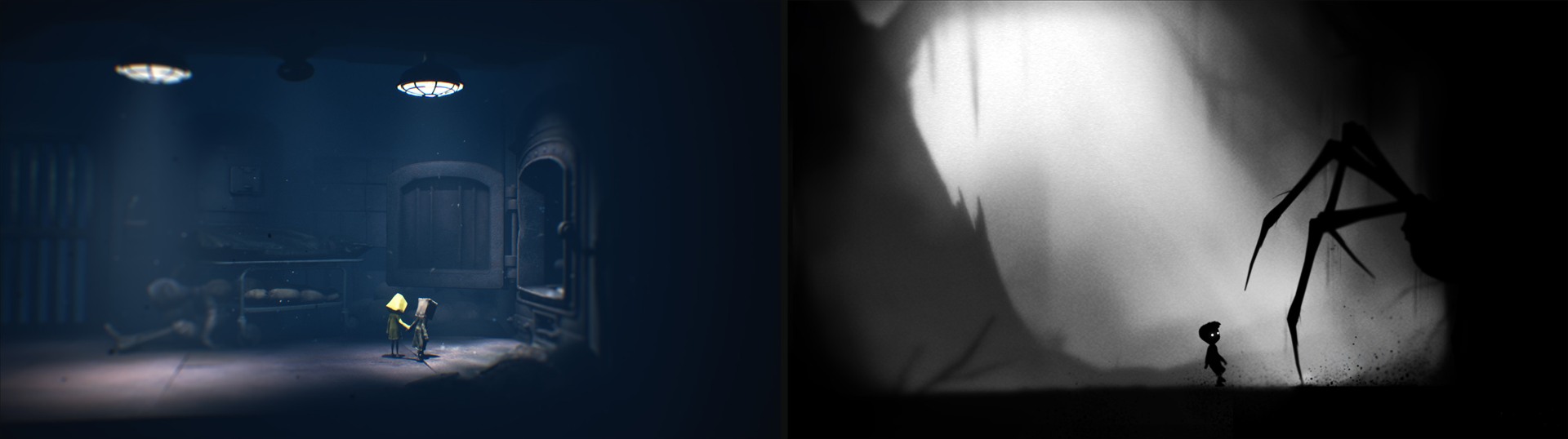 《小小梦魇 2》与 Limbo 游戏画面
